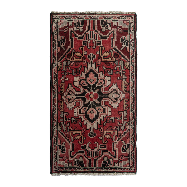 Persian Hamadan accent rug in burgundy and cream, 1'8" x 2'11"