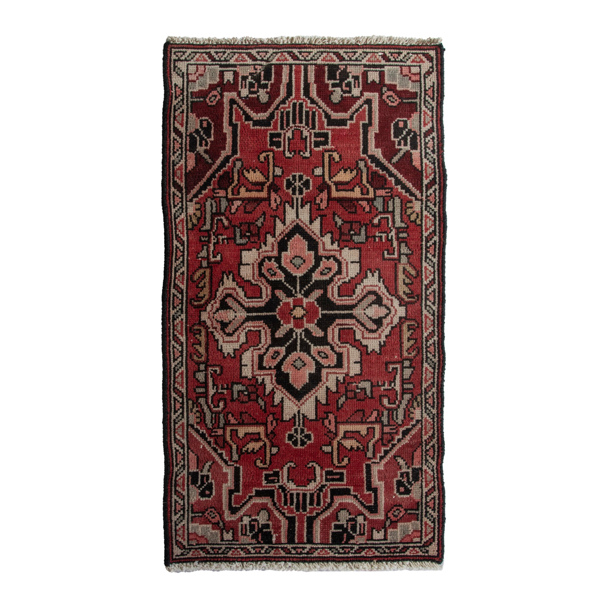 Persian Hamedan accent rug in burgundy and cream, 1'8" x 2'11"