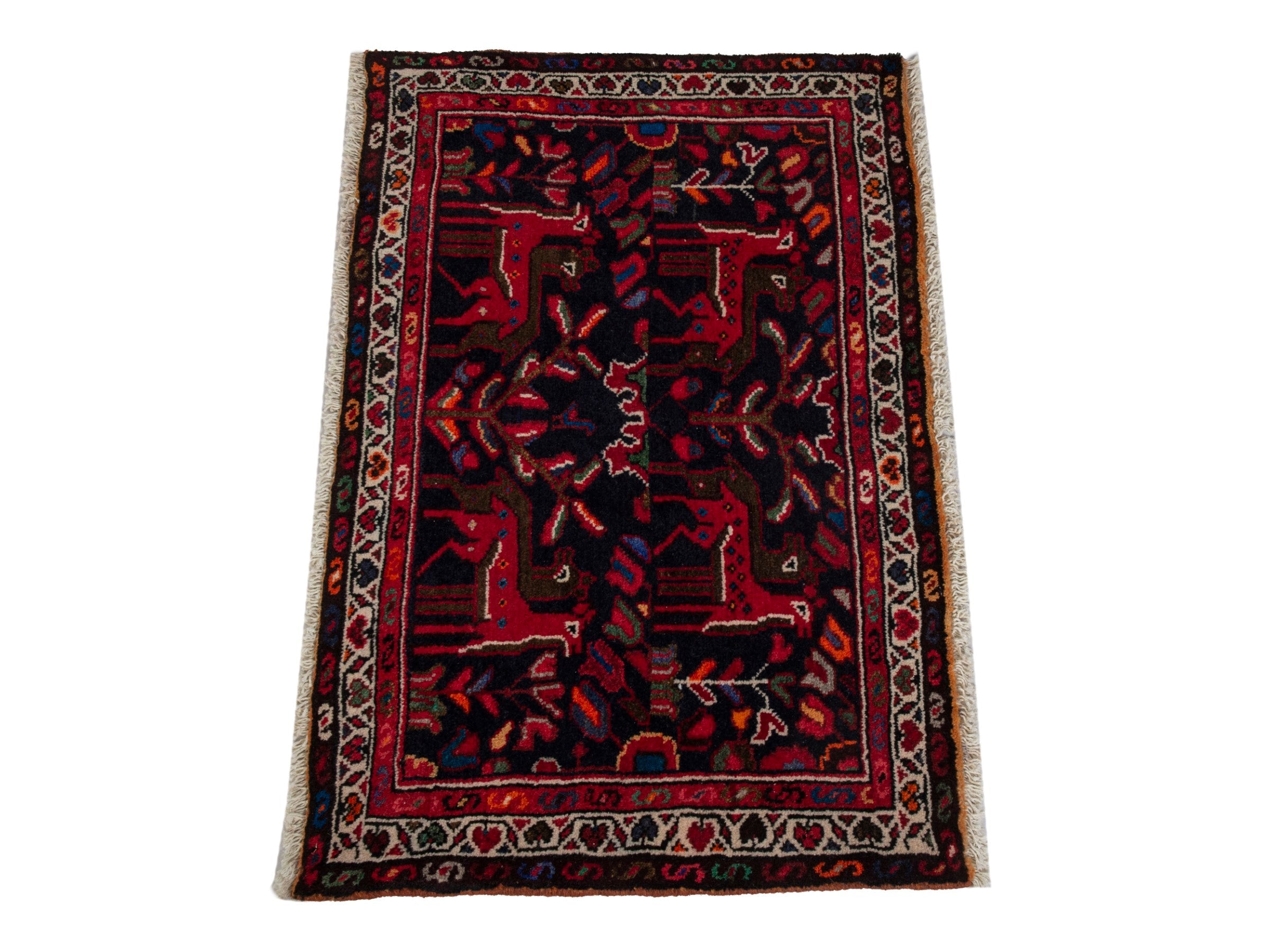 Persian Hamedan accent rug in burgundy and deep red, view 2 of 6