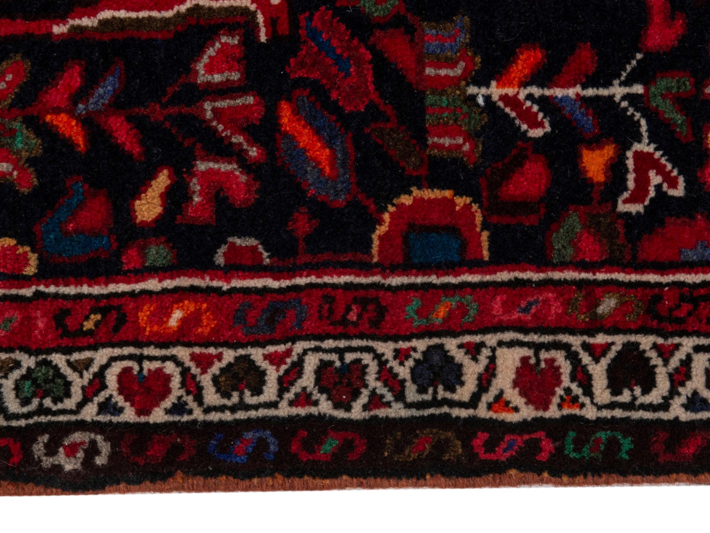 Persian Hamedan accent rug in burgundy and deep red, view 3 of 6