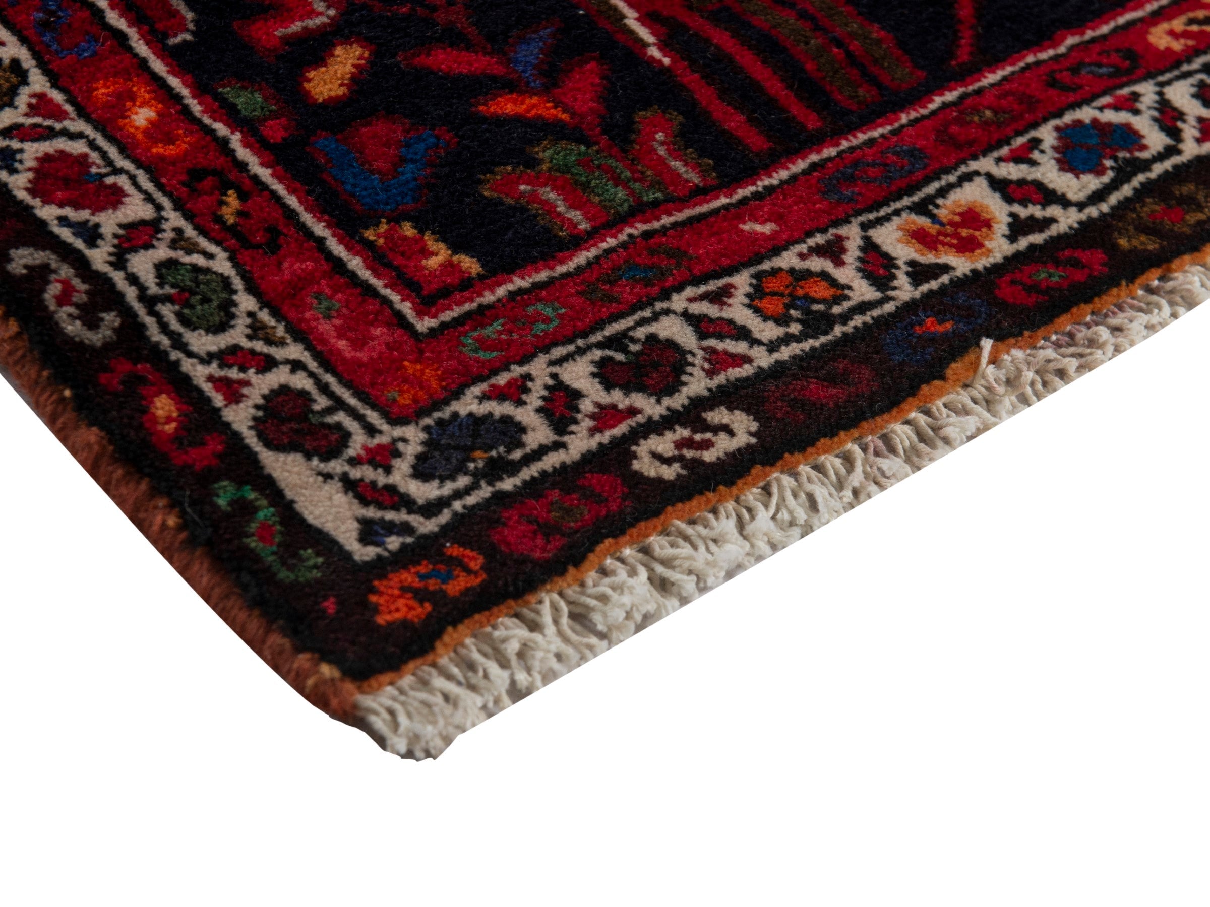 Persian Hamedan accent rug in burgundy and deep red, view 4 of 6