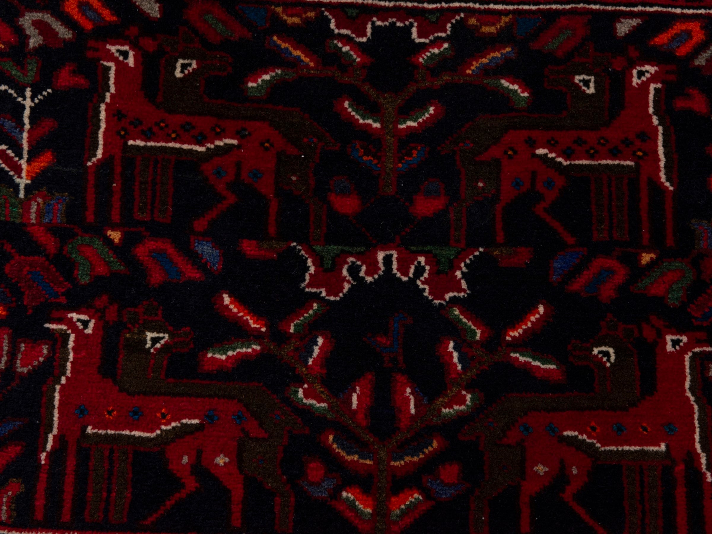 Persian Hamedan accent rug in burgundy and deep red, view 5 of 6
