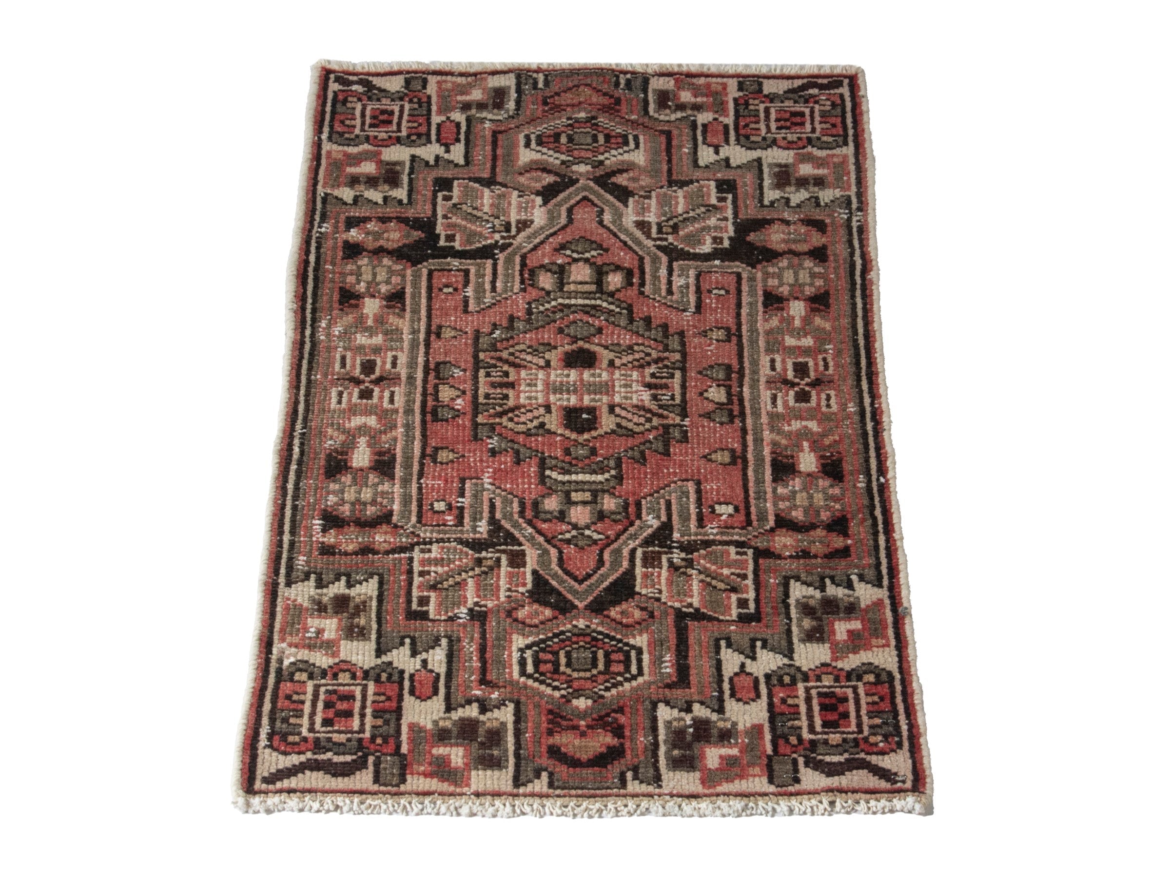 Persian Saveh accent rug in burgundy and rust, view 3 of 8