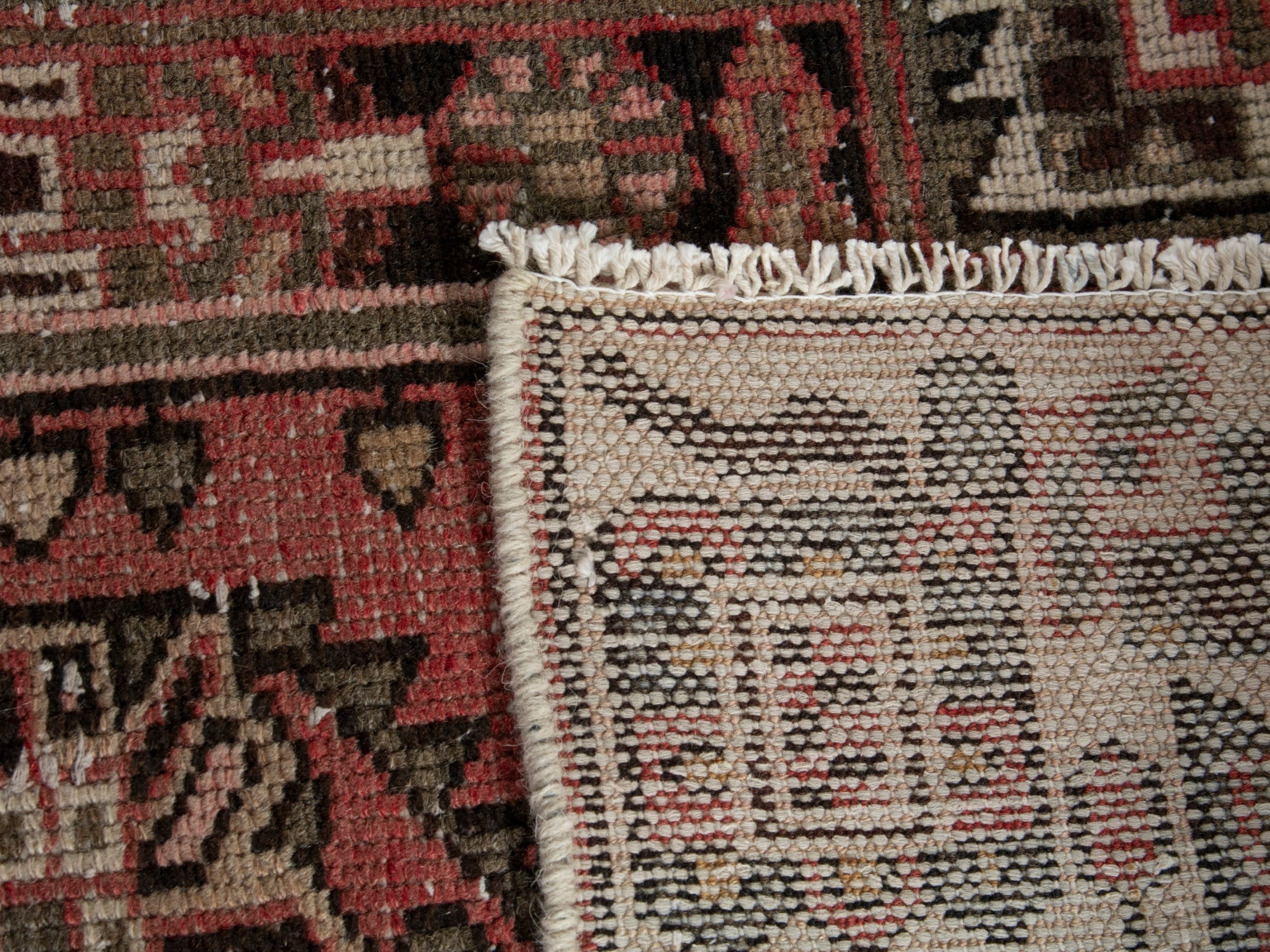 Persian Saveh accent rug in burgundy and rust, view 8 of 8