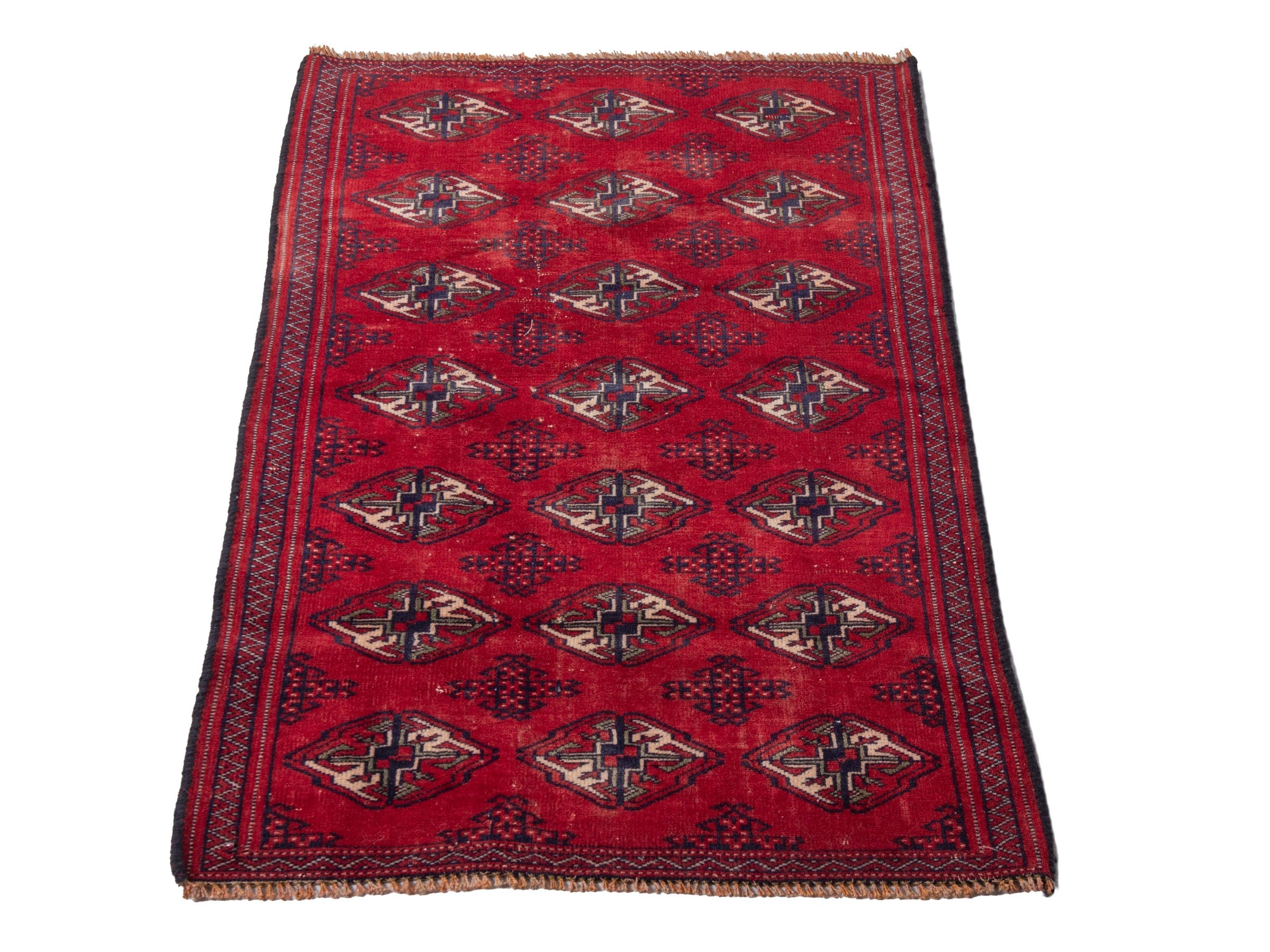 Persian Torkaman accent rug in deep red and burgundy, view 3 of 7