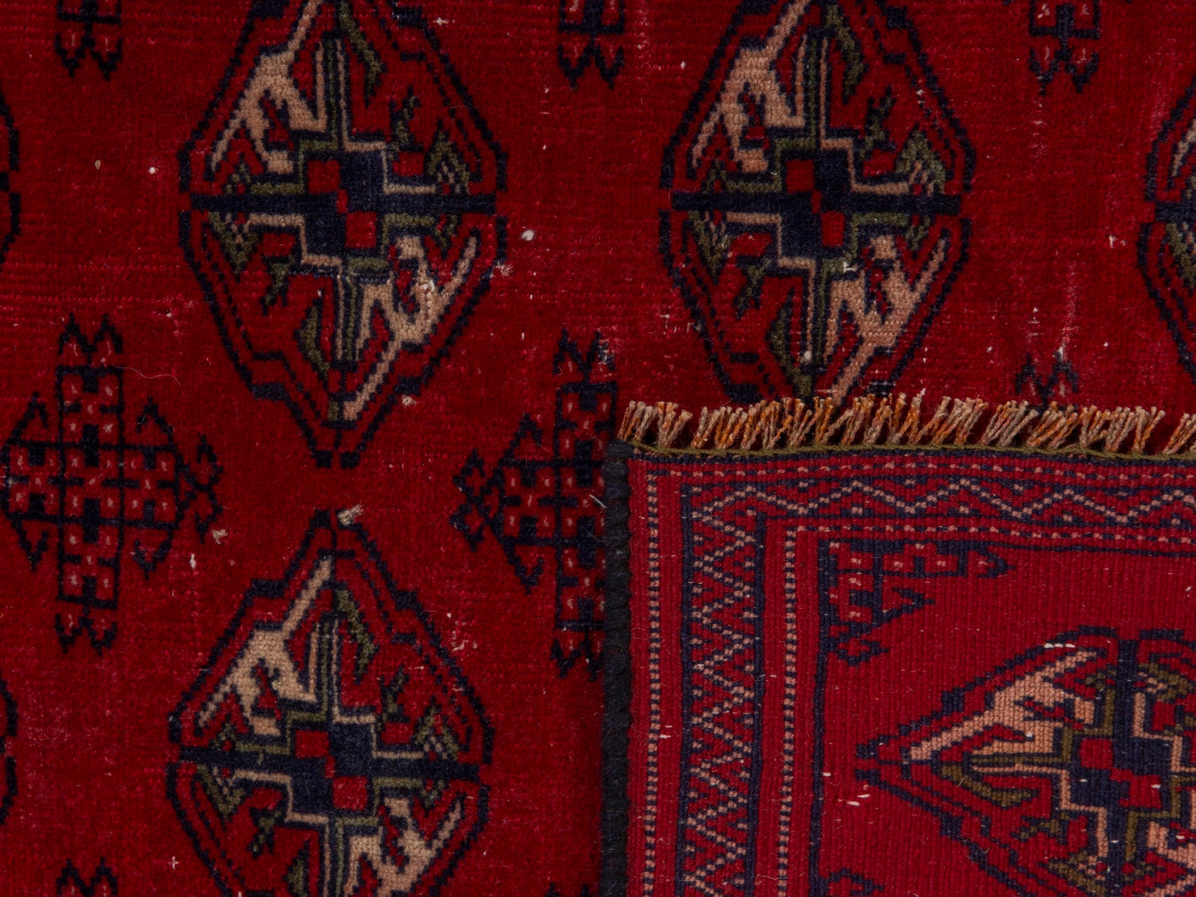 Persian Torkaman accent rug in deep red and burgundy, view 7 of 7