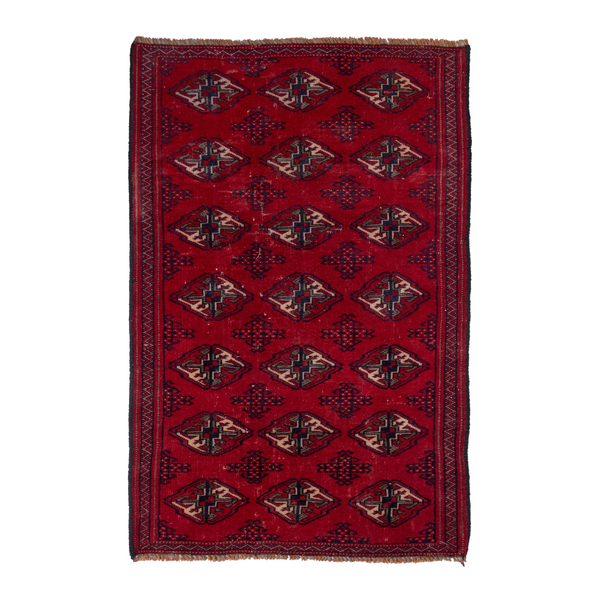 Persian Torkaman accent rug in deep red and burgundy, 2'2" x 3'6"