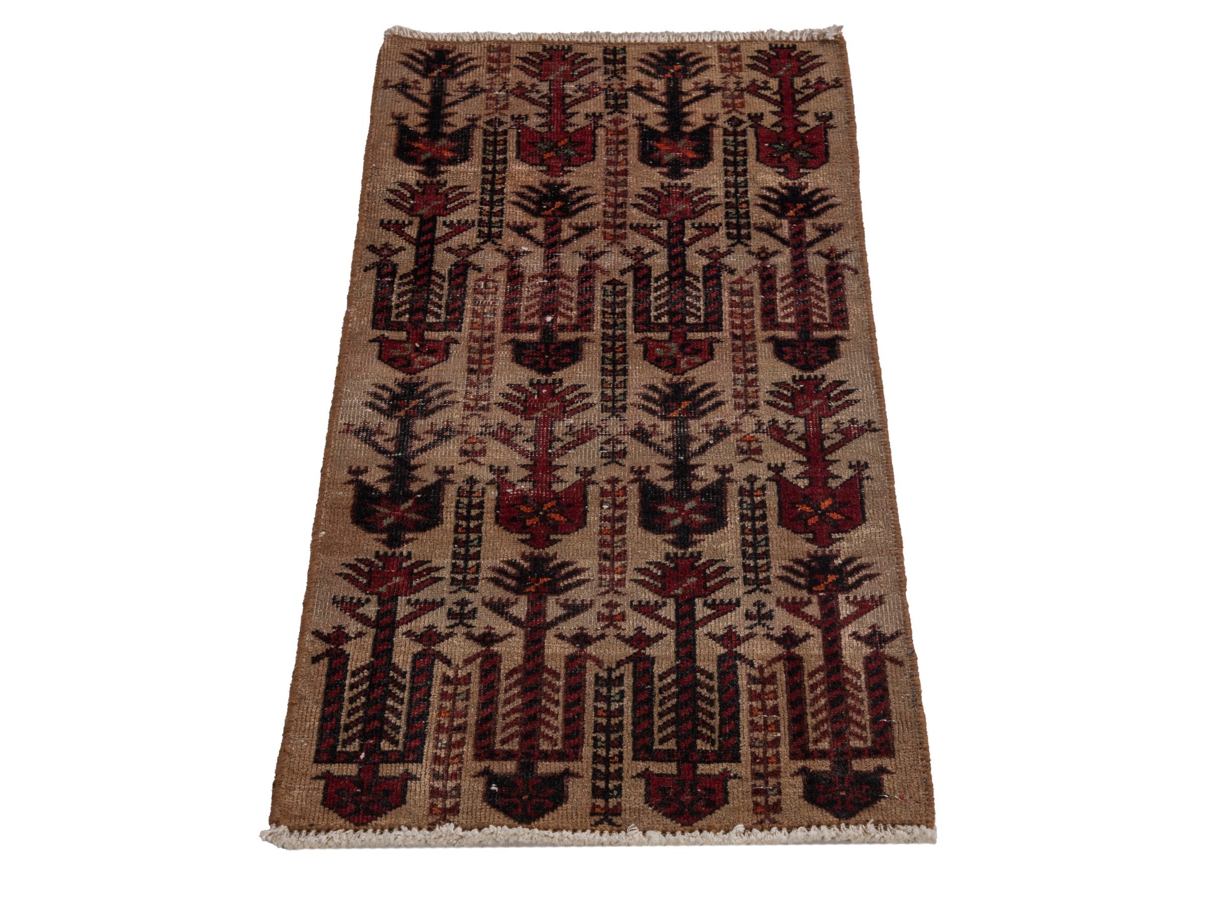 Persian Baluch accent rug in cream and burgundy, view 2 of 7