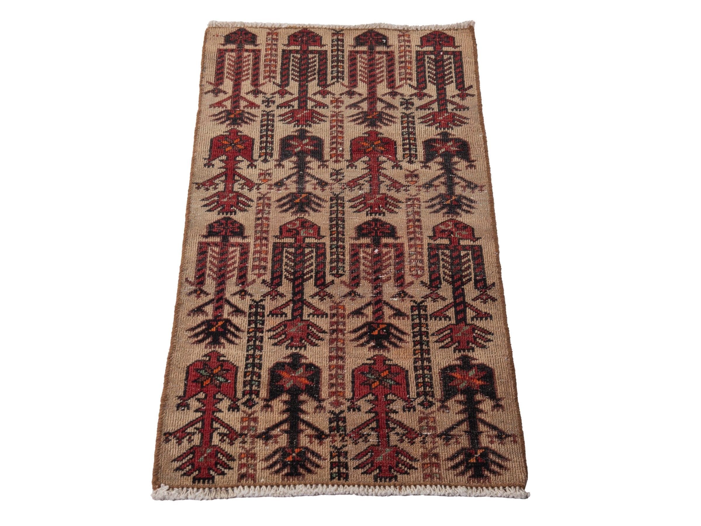 Persian Baluch accent rug in cream and burgundy, view 3 of 7