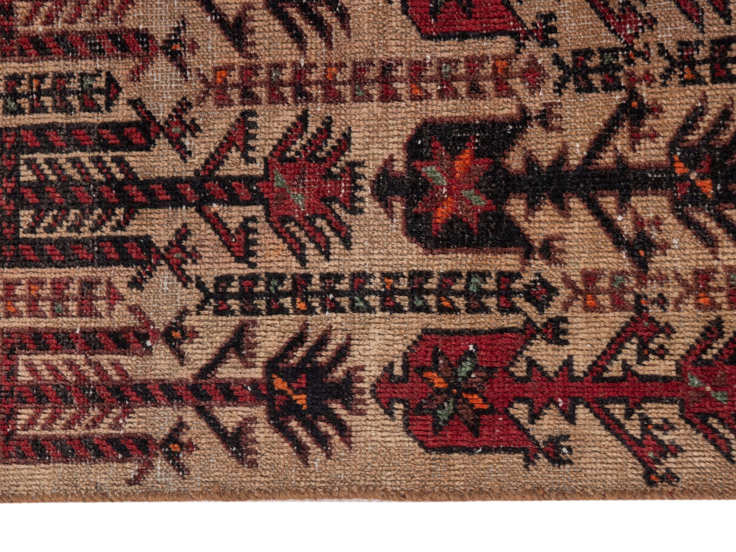 Persian Baluch accent rug in cream and burgundy, view 4 of 7