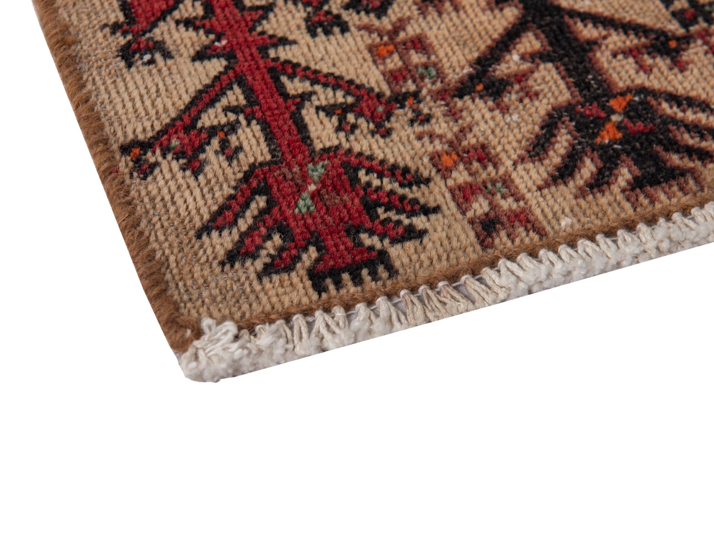 Persian Baluch accent rug in cream and burgundy, view 5 of 7