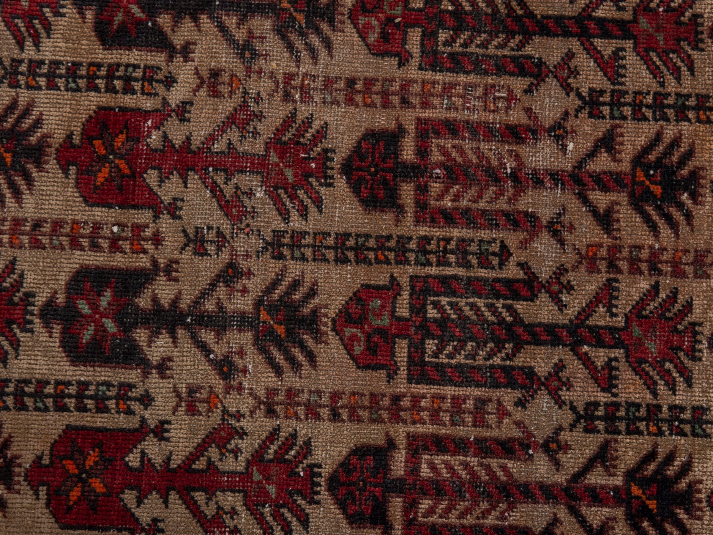 Persian Baluch accent rug in cream and burgundy, view 6 of 7