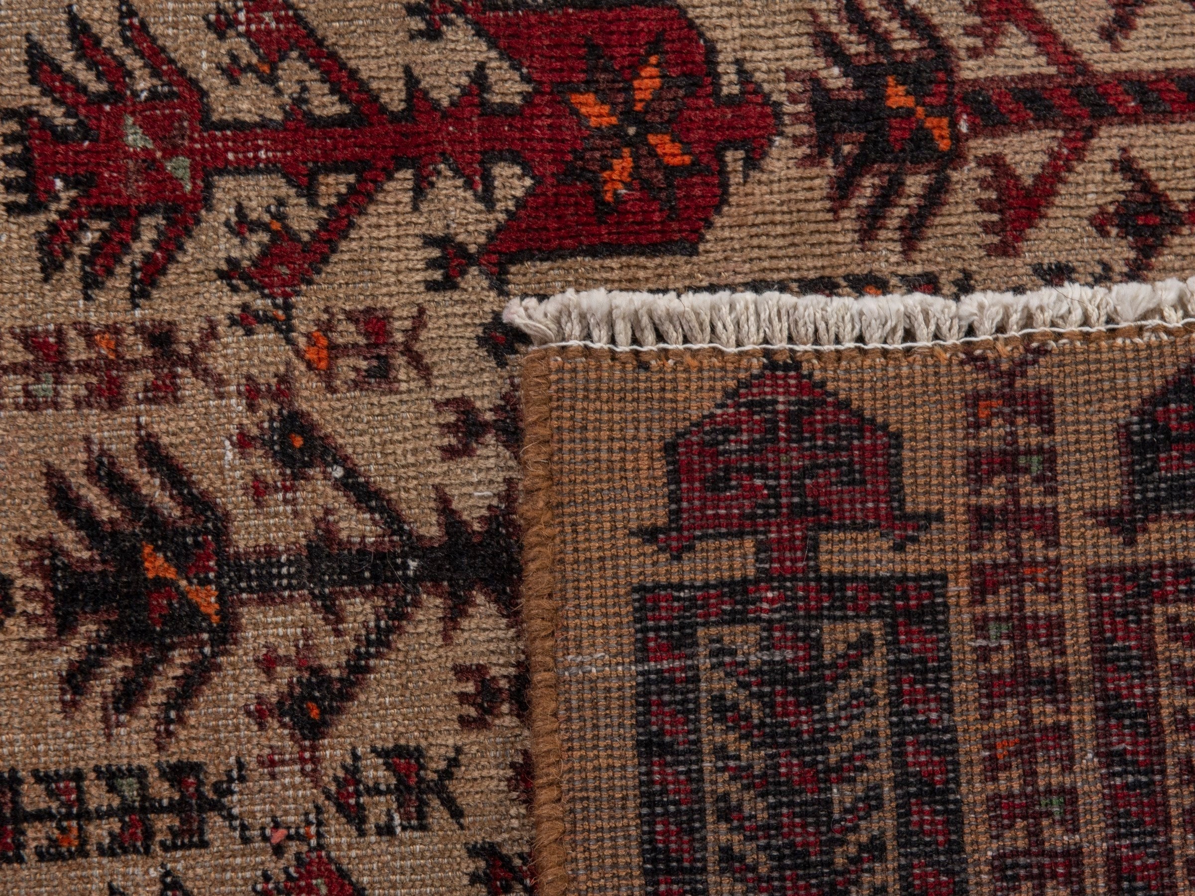 Persian Baluch accent rug in cream and burgundy, view 7 of 7