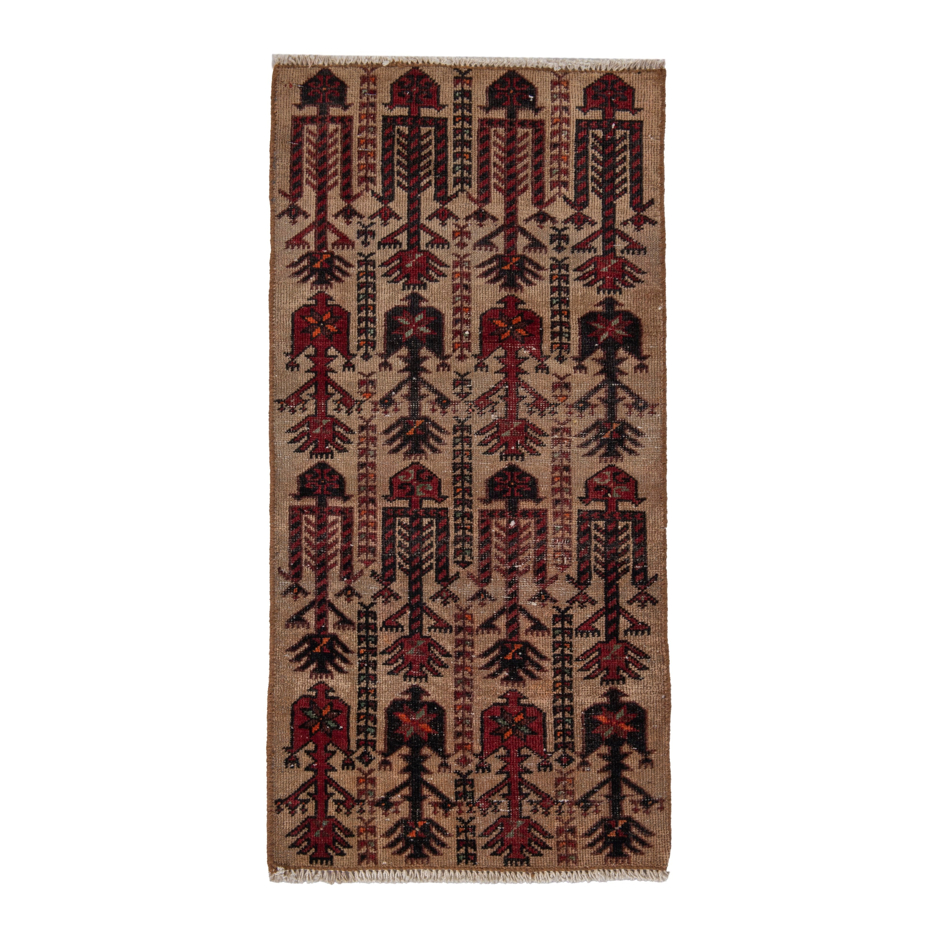 Persian Baluch accent rug in cream and burgundy, 1'7" x 3'1"