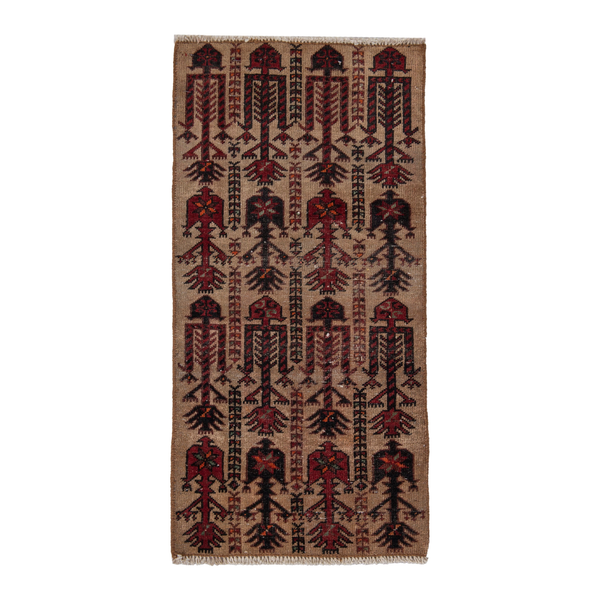 Persian Baluch runner rug in cream and burgundy, 1'7" x 3'1"