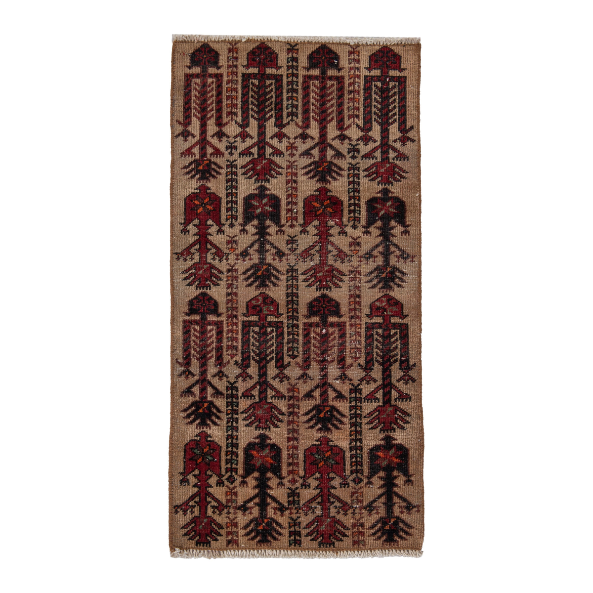 Persian Baluch accent rug in cream and burgundy, 1'7" x 3'1"