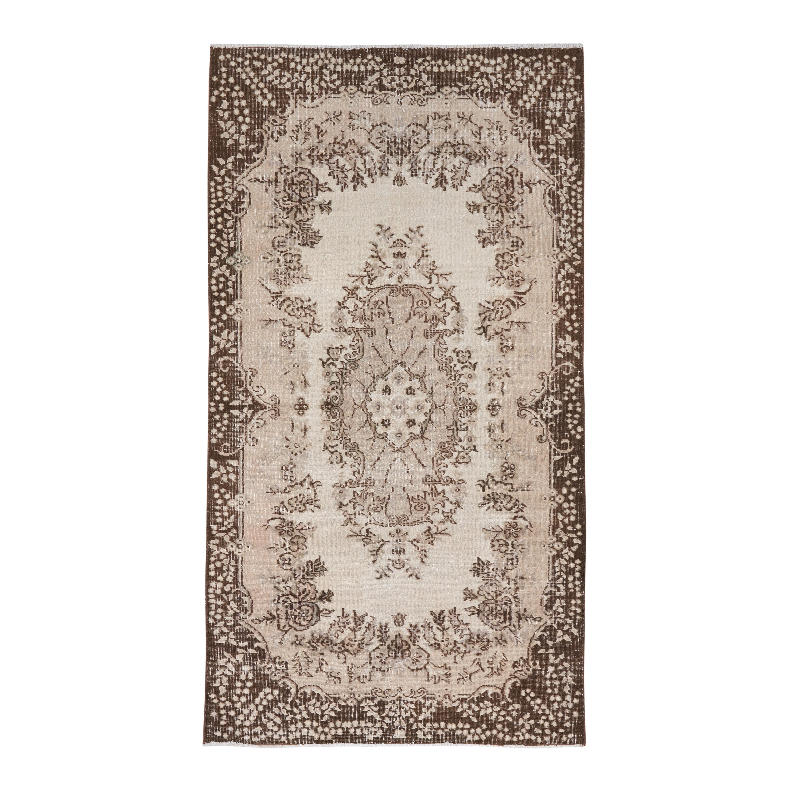 Turkish Isparta area rug in cream and dark brown, 3'8" x 6'11"