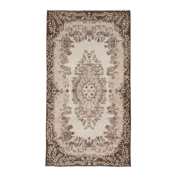 Turkish Isparta area rug in cream and dark brown, 3'8" x 6'11"