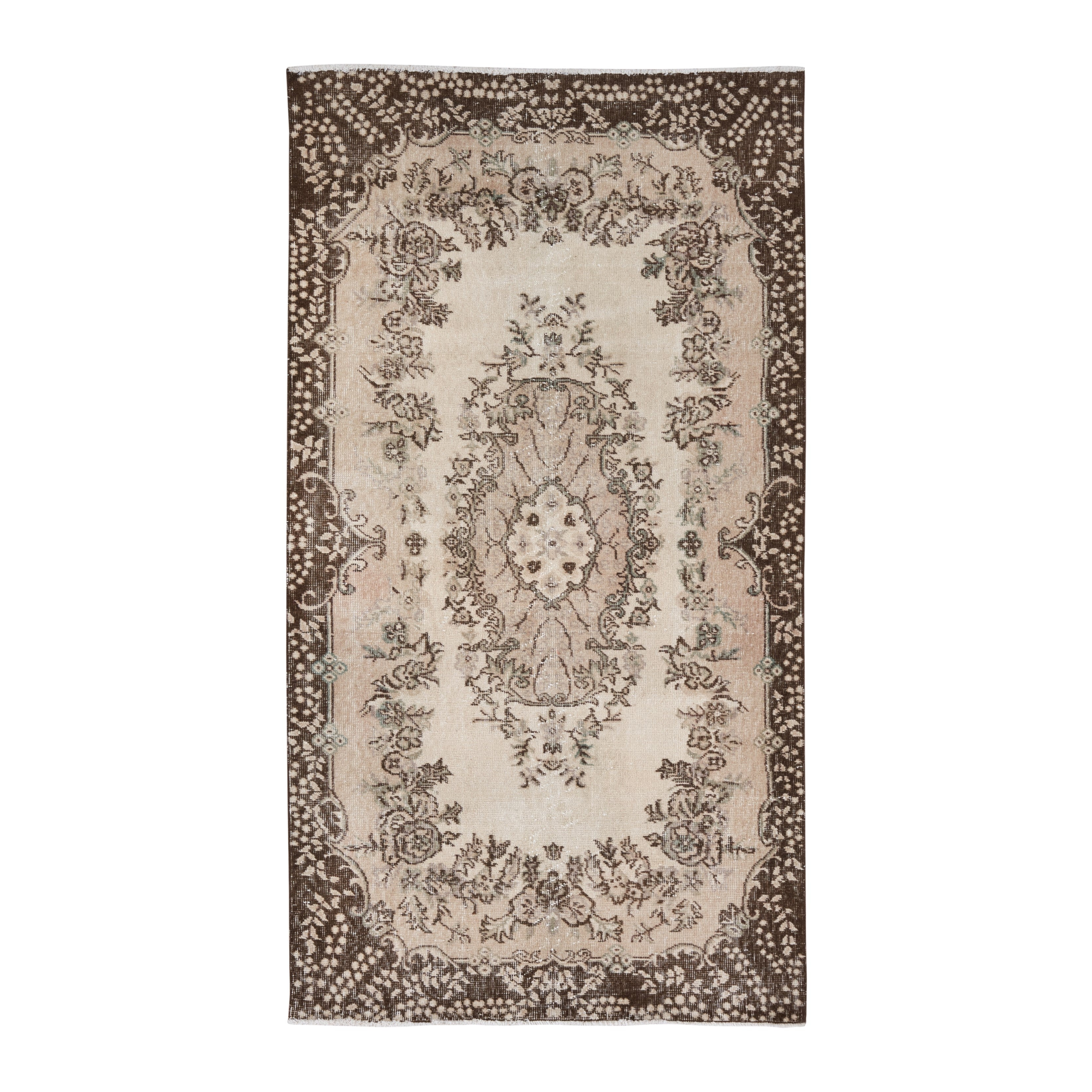 Turkish Isparta area rug in cream and greige, 3'8" x 6'11"