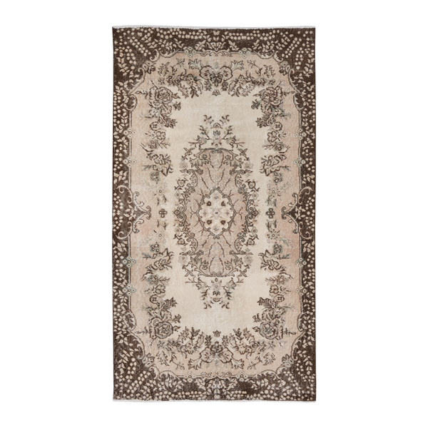 Turkish Isparta area rug in cream and greige, 3'8" x 6'11"