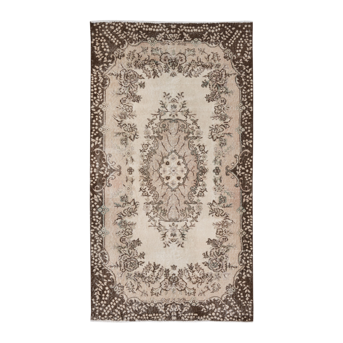 Turkish Isparta area rug in cream and greige, 3'8" x 6'11"