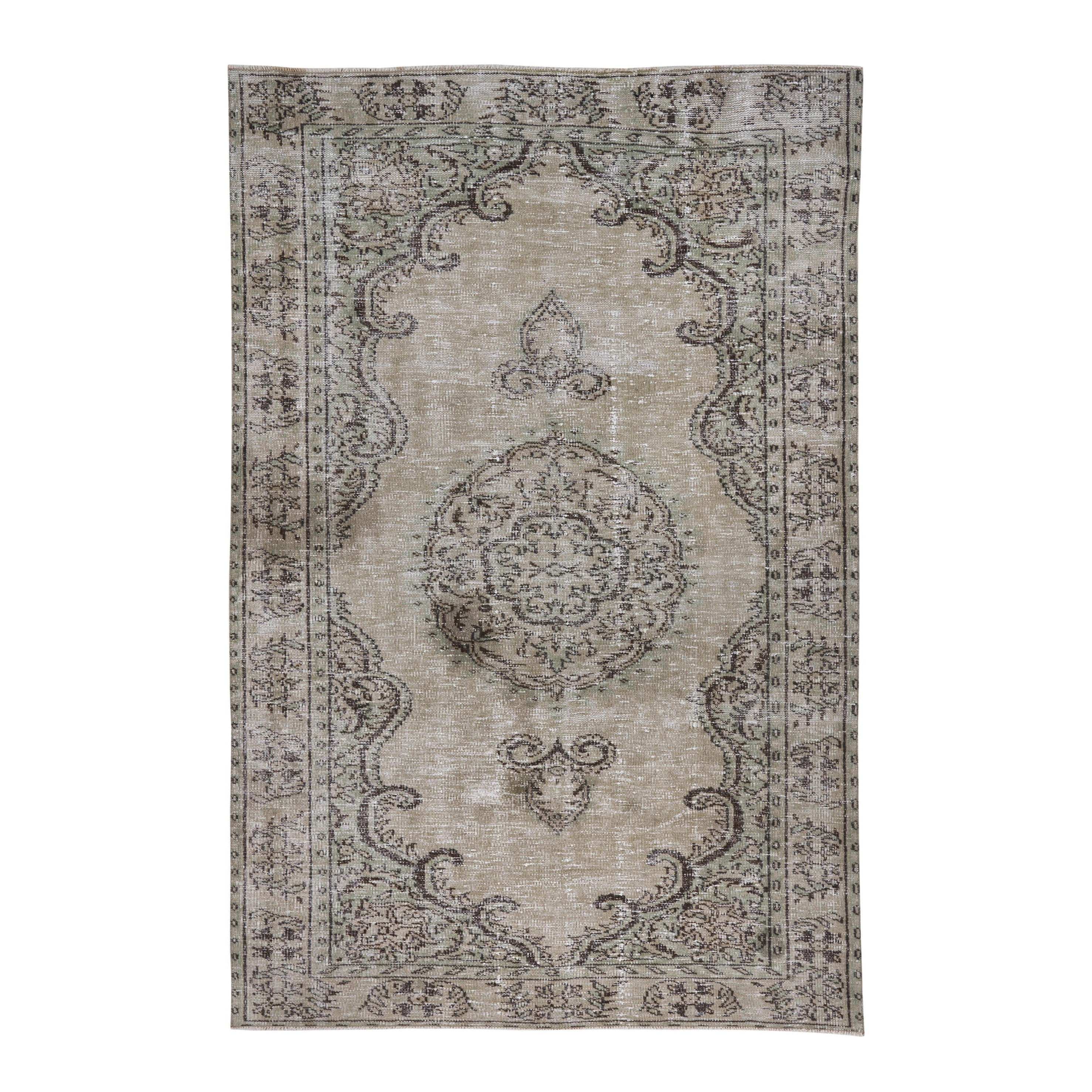Turkish Manisa area rug in cream and dark brown, 5'4" x 8'3"