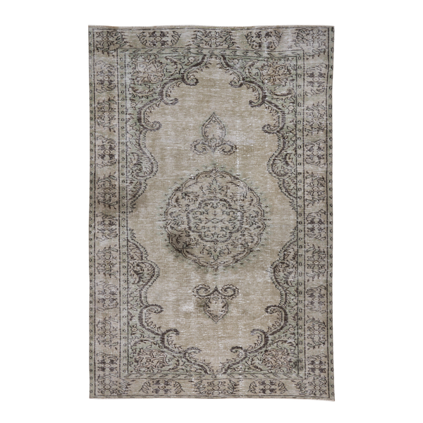 Turkish Manisa area rug in cream and dark brown, 5'4" x 8'3"