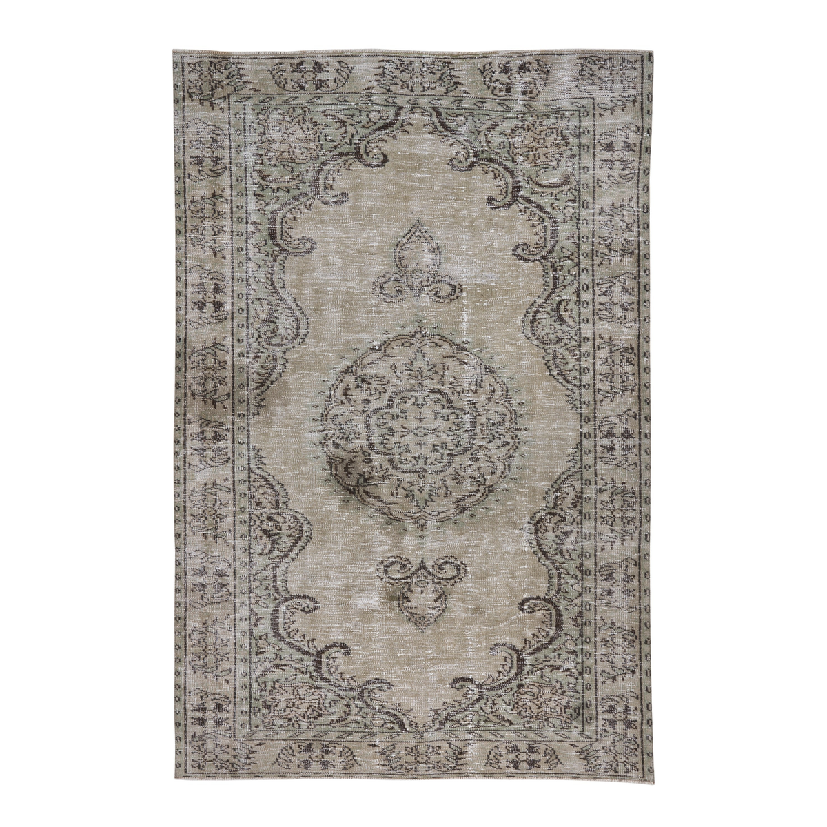 Turkish Manisa area rug in cream and dark brown, 5'4" x 8'3"