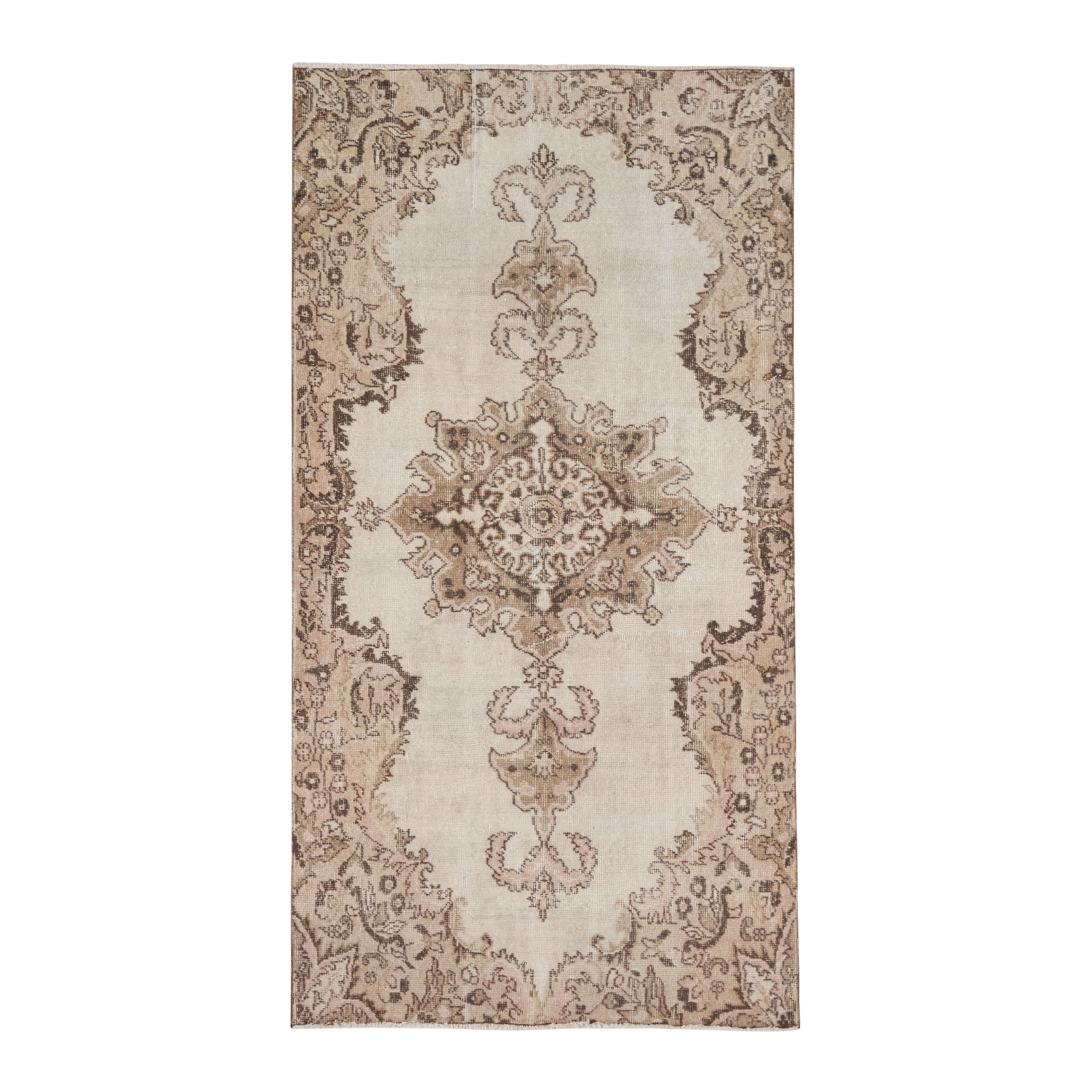 Turkish Isparta area rug in cream and tan, 3'7" x 7'