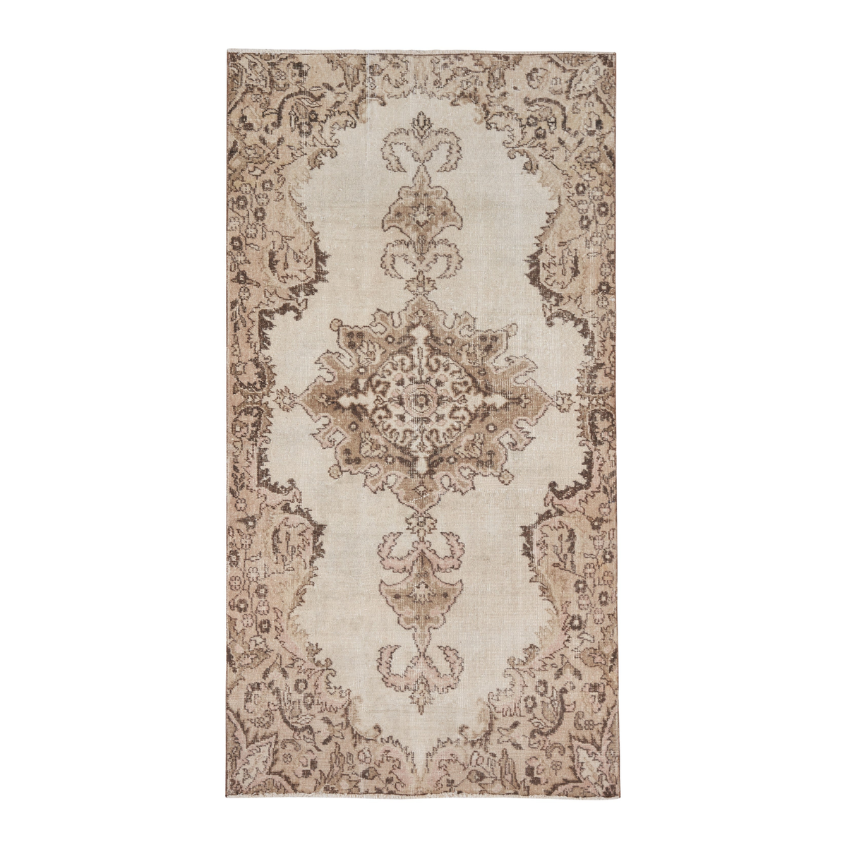 Turkish Isparta area rug in cream and tan, 3'7" x 7'