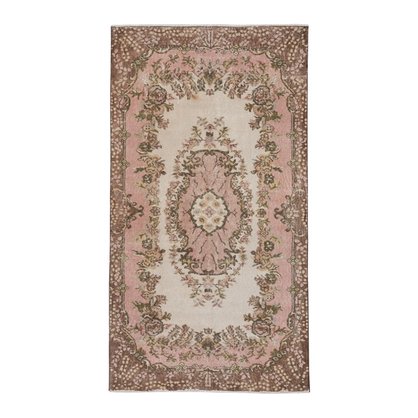 Turkish Isparta area rug in cream and muted pink, 3'9" x 7'1"