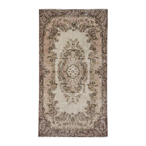 Turkish Isparta area rug in cream and greige, 3'8" x 7'1"