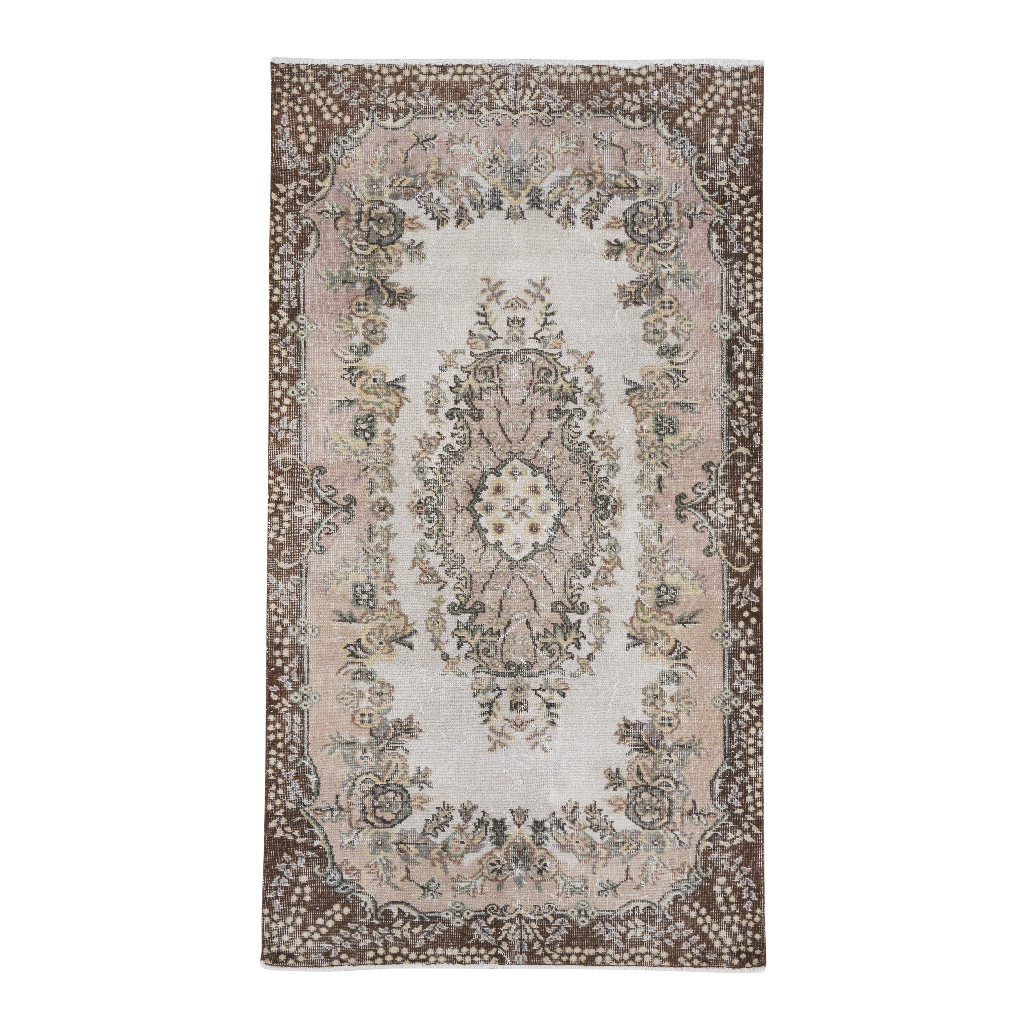 Turkish Isparta area rug in cream and greige, 3'9" x 6'10"