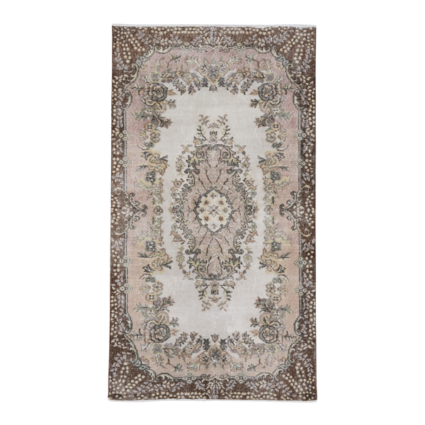 Turkish Isparta area rug in cream and greige, 3'9" x 6'10"