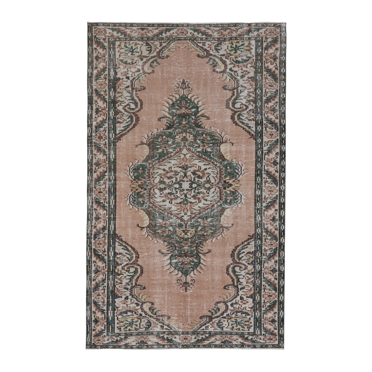 Turkish Manisa area rug in dusty rose and dark teal, 5'1" x 8'2"