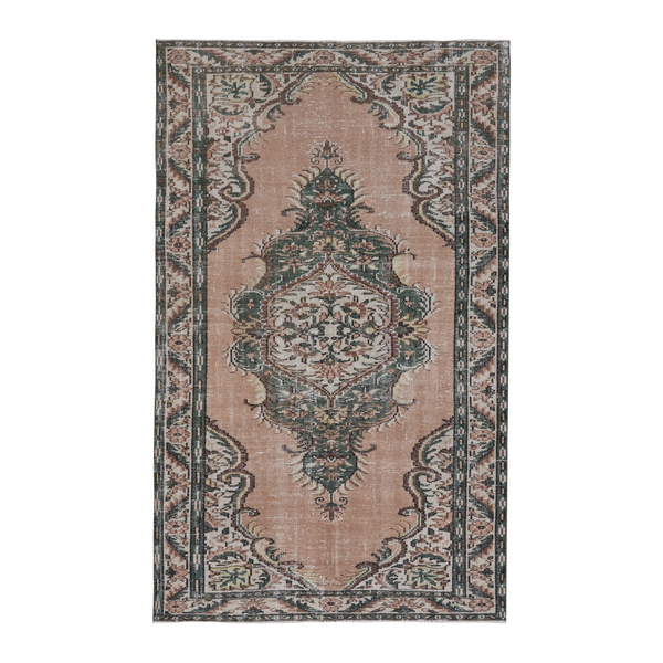 Turkish Manisa area rug in dusty rose and dark teal, 5'1" x 8'2"
