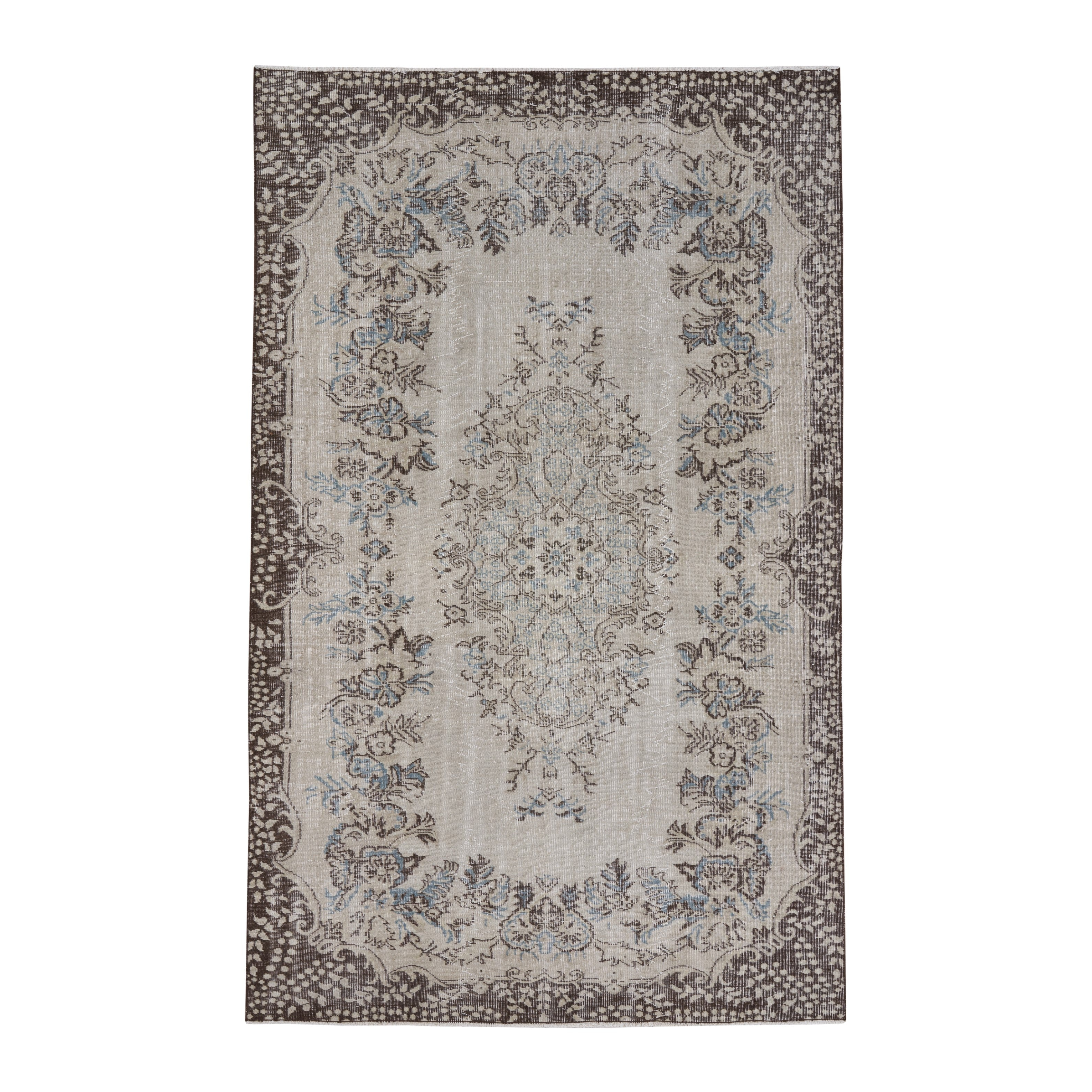 Turkish Isparta area rug in cream and greige, 5'9" x 9'3"