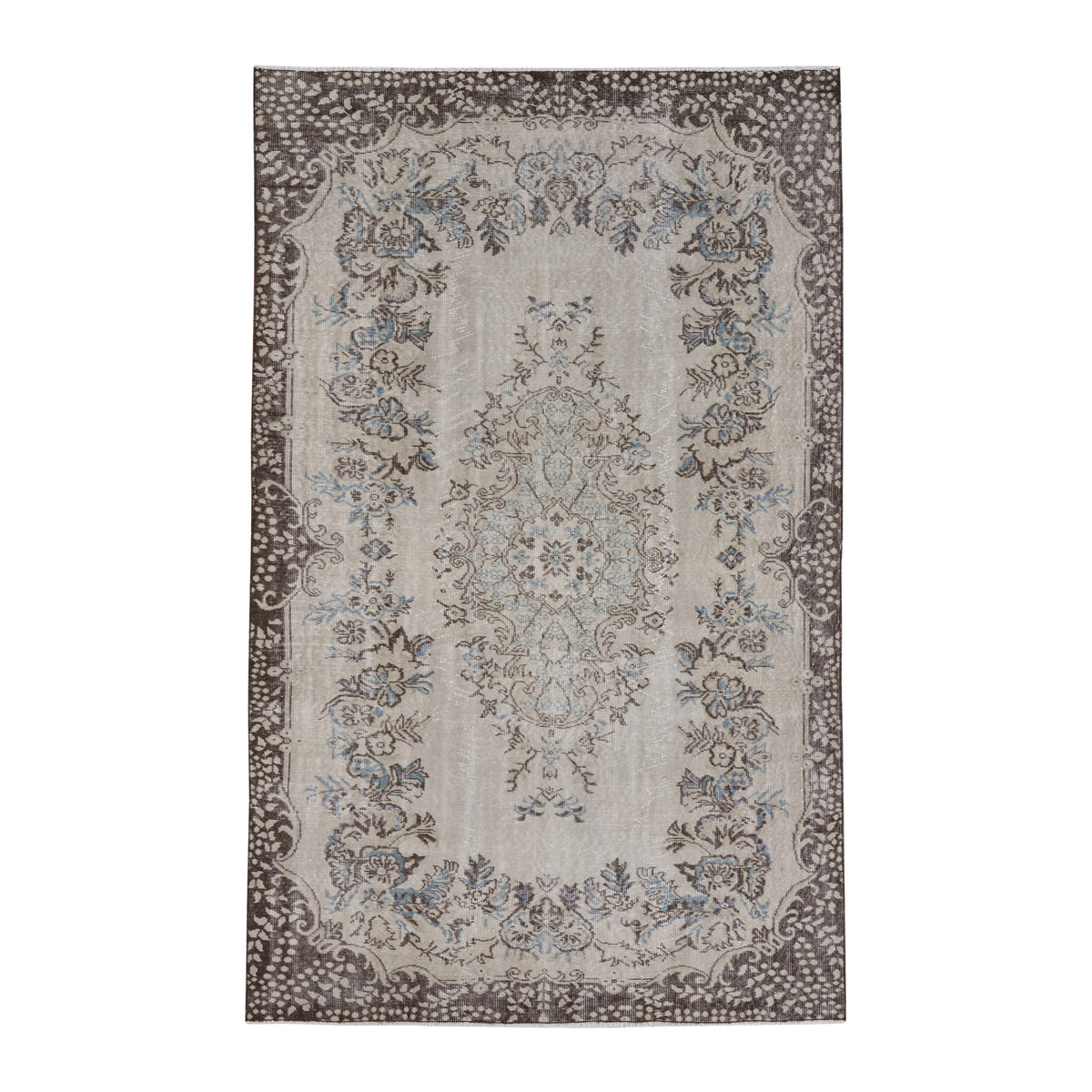 Turkish Isparta area rug in cream and greige, 5'9" x 9'3"