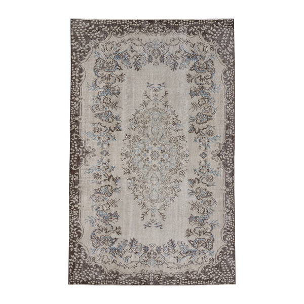 Turkish Isparta area rug in cream and greige, 5'9" x 9'3"