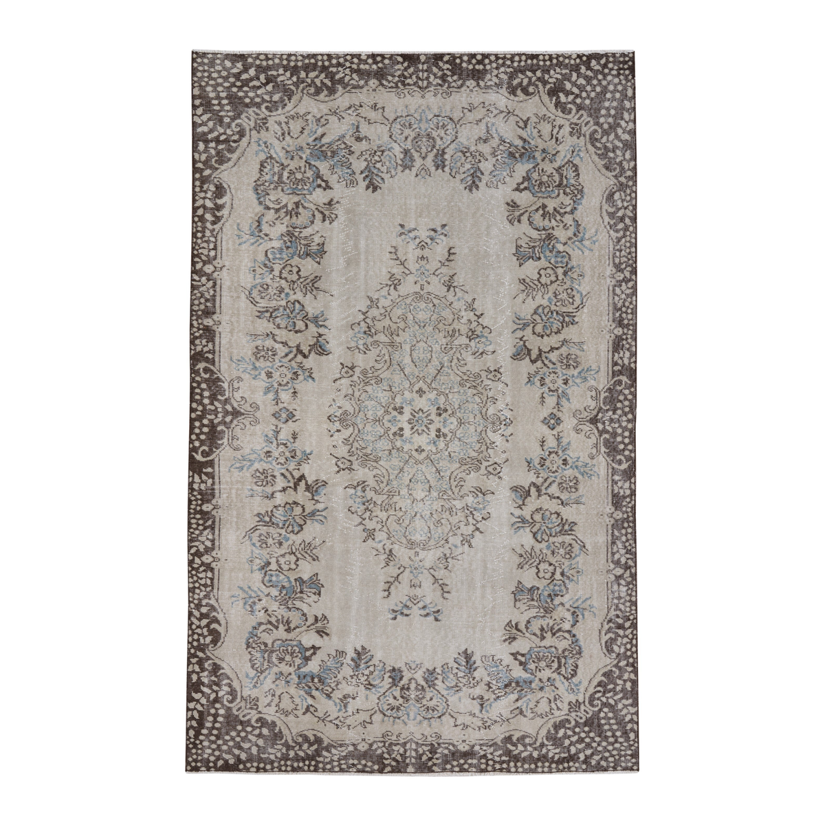 Turkish Isparta area rug in cream and greige, 5'9" x 9'3"