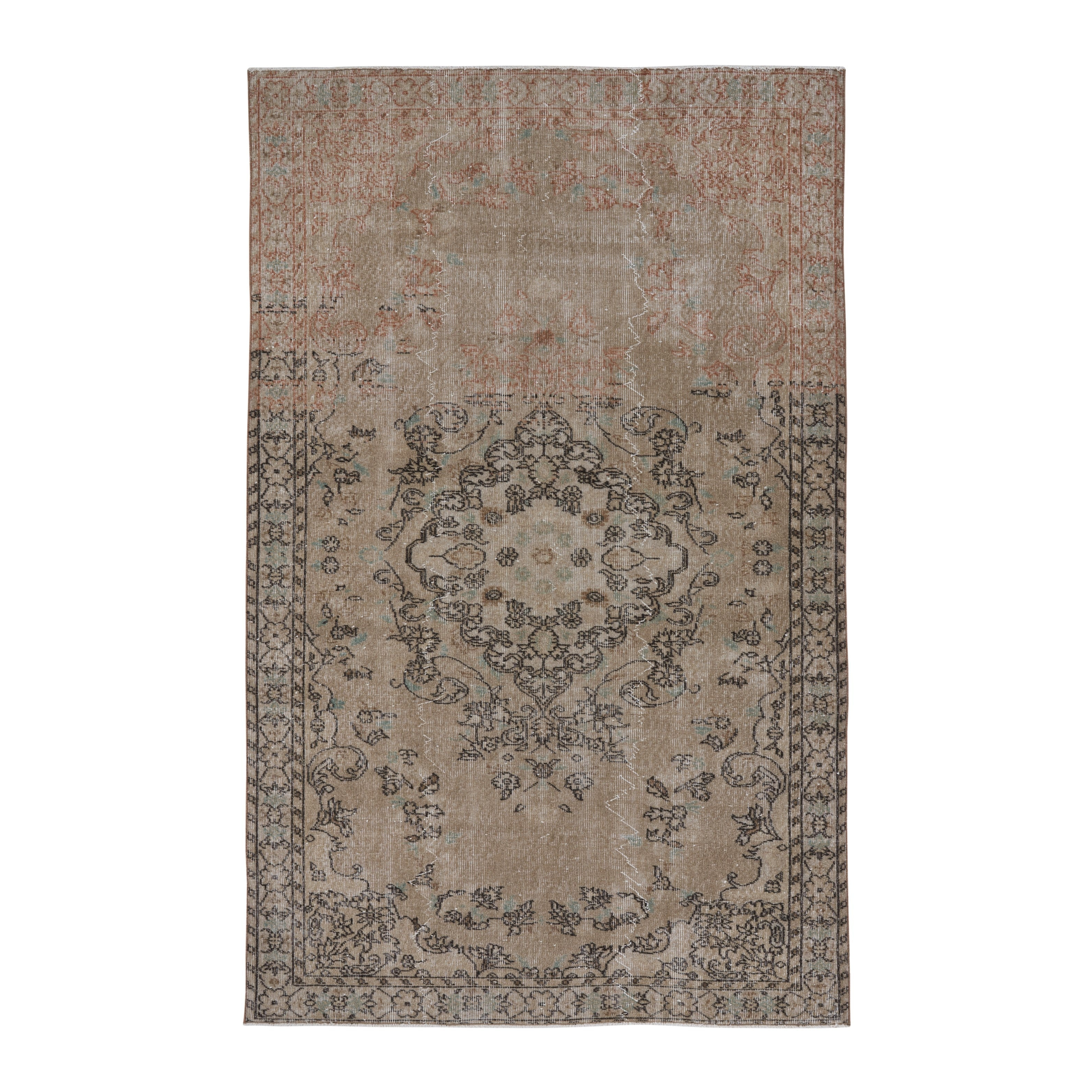 Turkish Isparta area rug in cream and faded red, 5'3" x 8'6"
