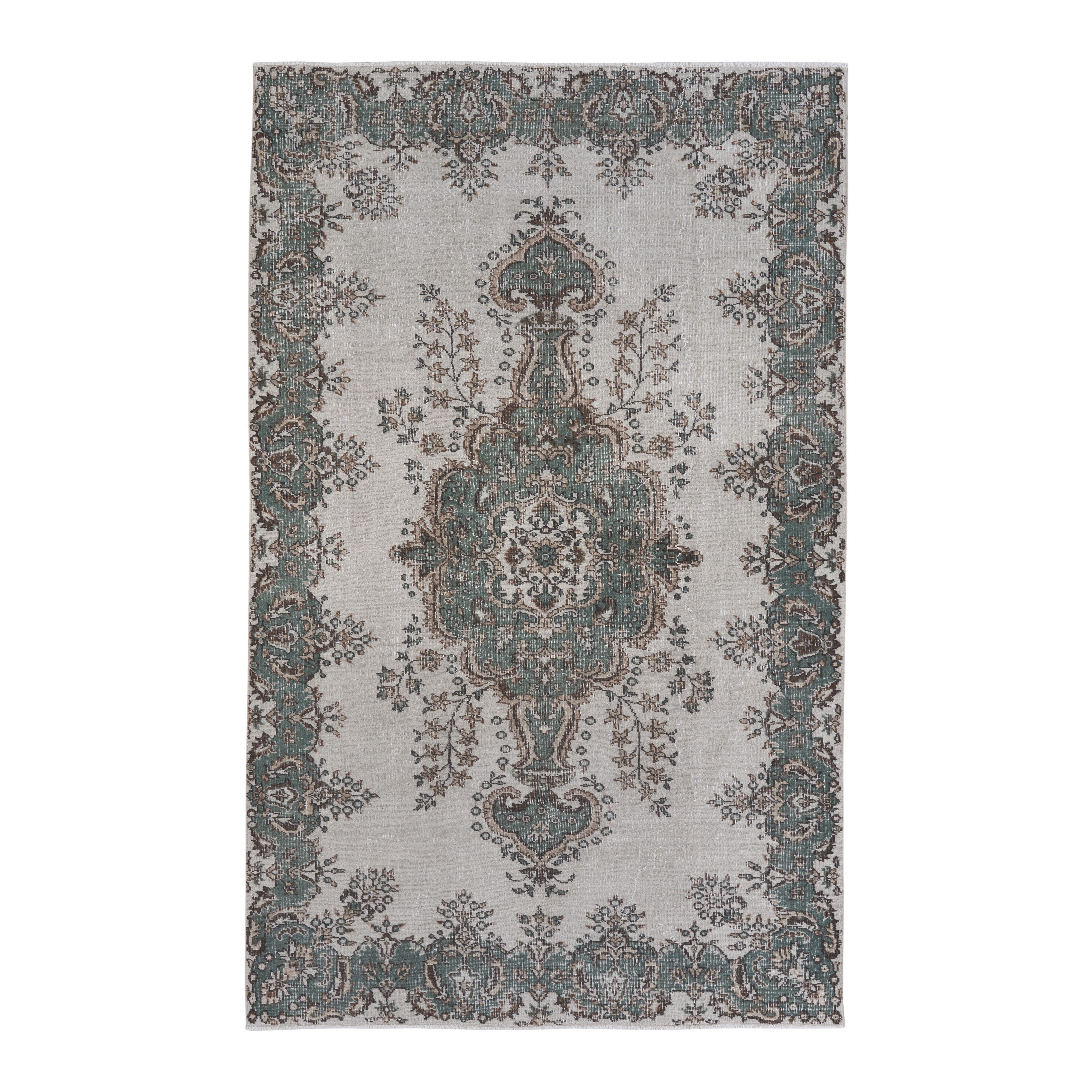 Turkish Isparta area rug in ivory and sage, 5'5" x 8'9"