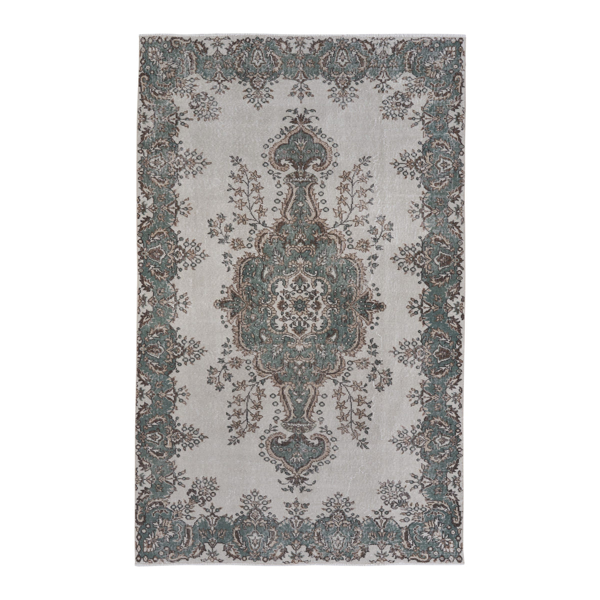 Turkish Isparta area rug in ivory and sage, 5'5" x 8'9"