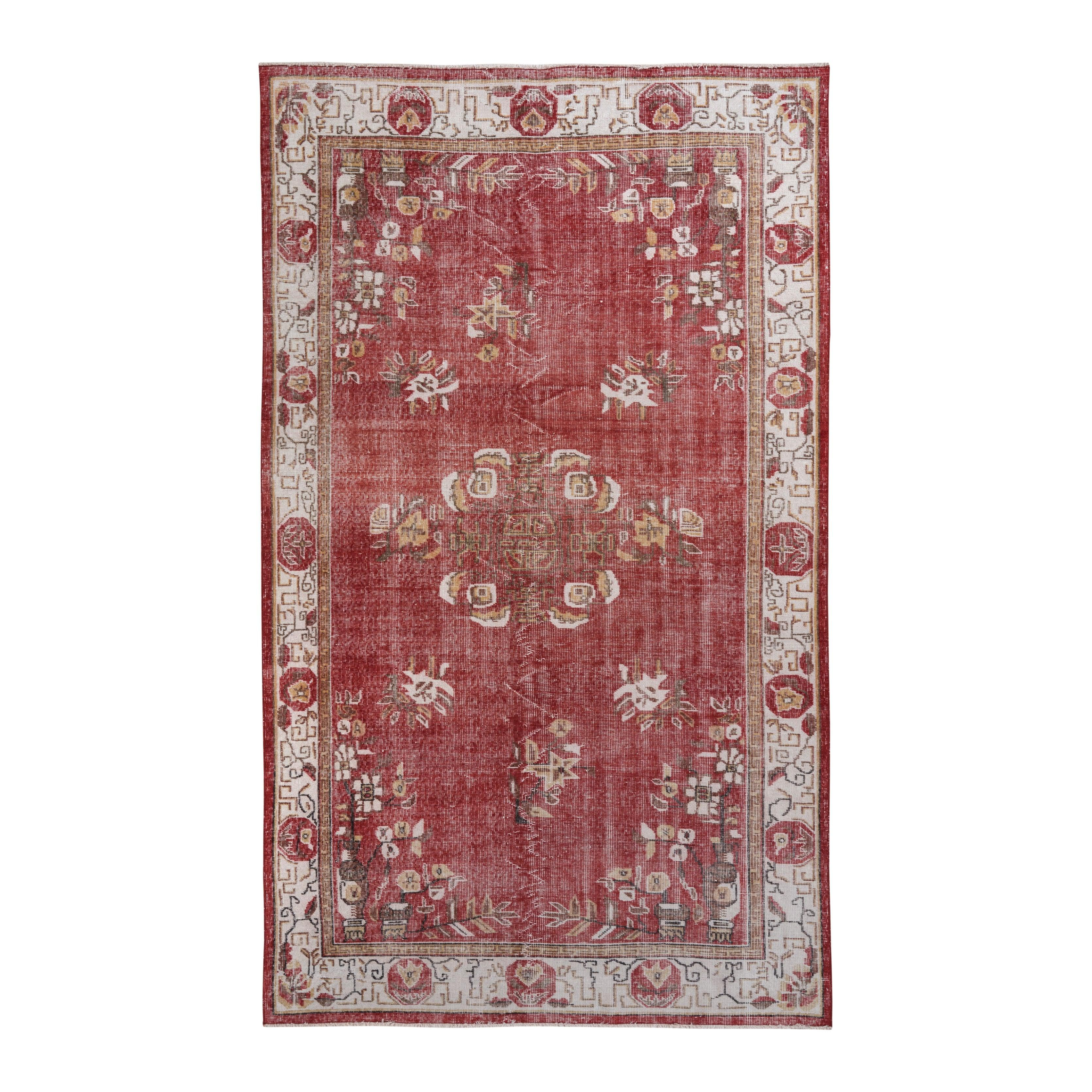 Turkish Isparta area rug in burgundy and off-white, 5'8" x 9'5"