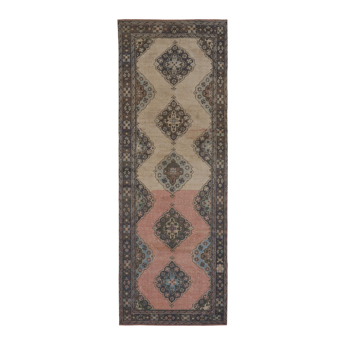 Turkish Anatolian area rug in beige and rose, 4'2" x 11'4"