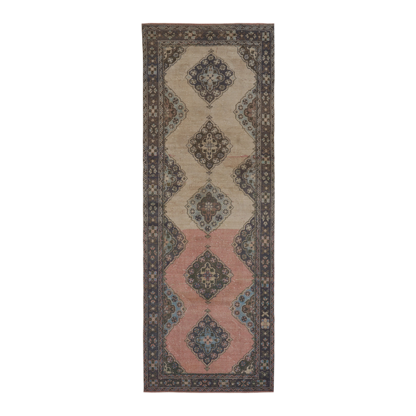 Turkish Anatolian runner rug in beige and rose, 4'2" x 11'4"