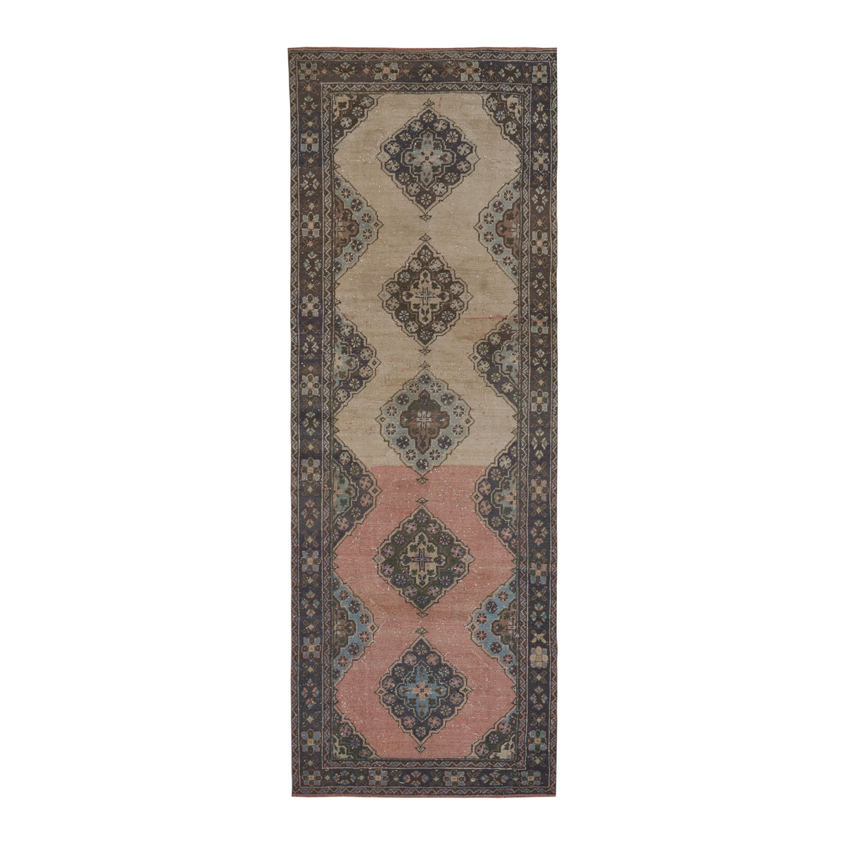 Turkish Anatolian runner rug in beige and rose, 4'2" x 11'4"