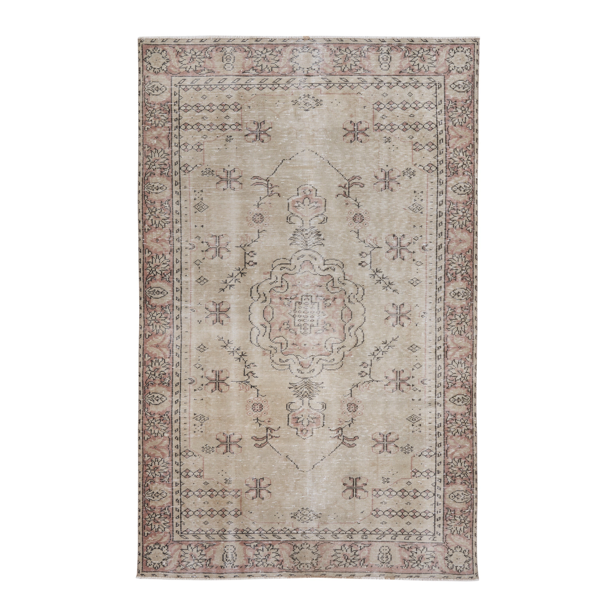 Turkish Manisa area rug in cream and muted pink, 5'4" x 8'6"