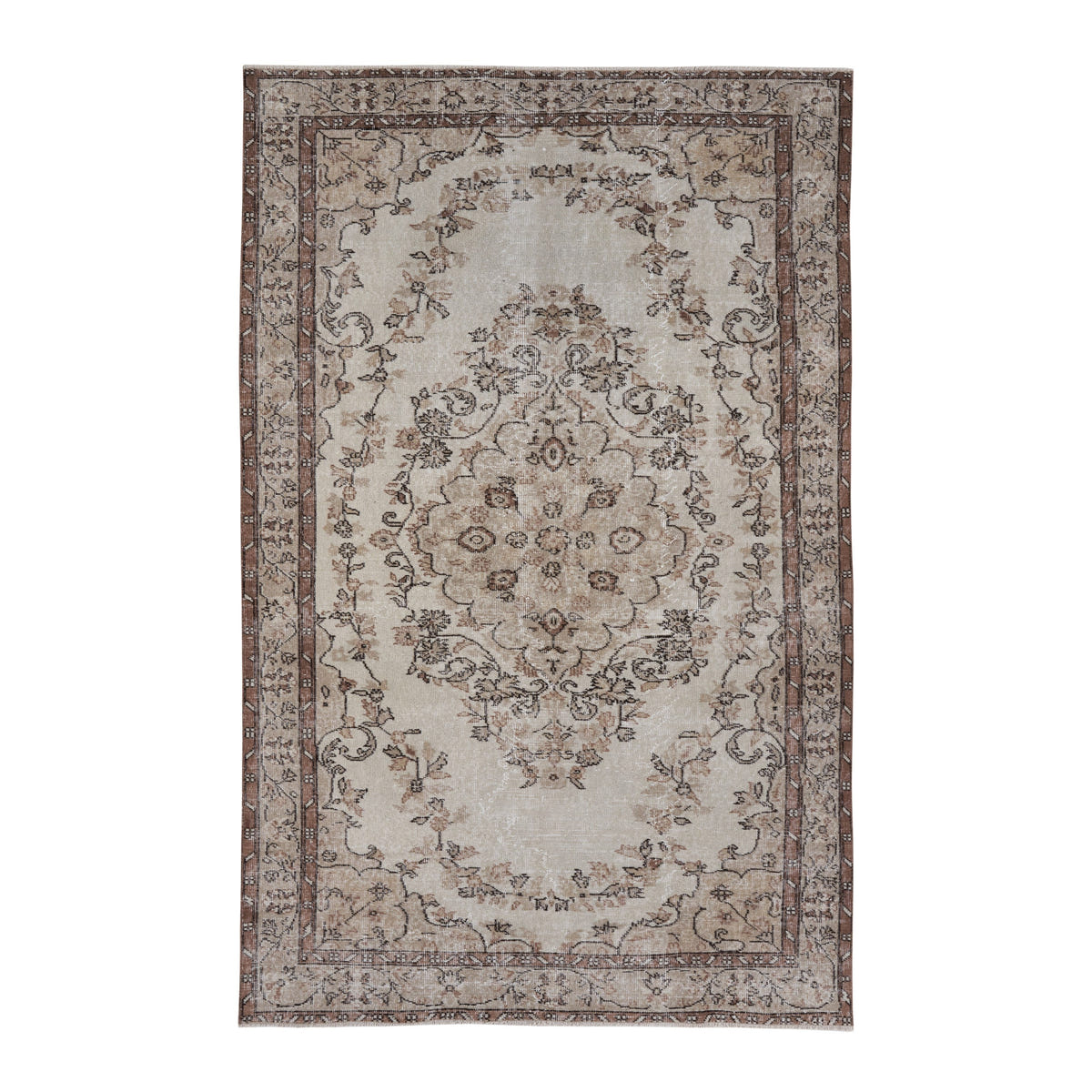 Turkish Isparta area rug in cream and taupe, 5'5" x 8'7"
