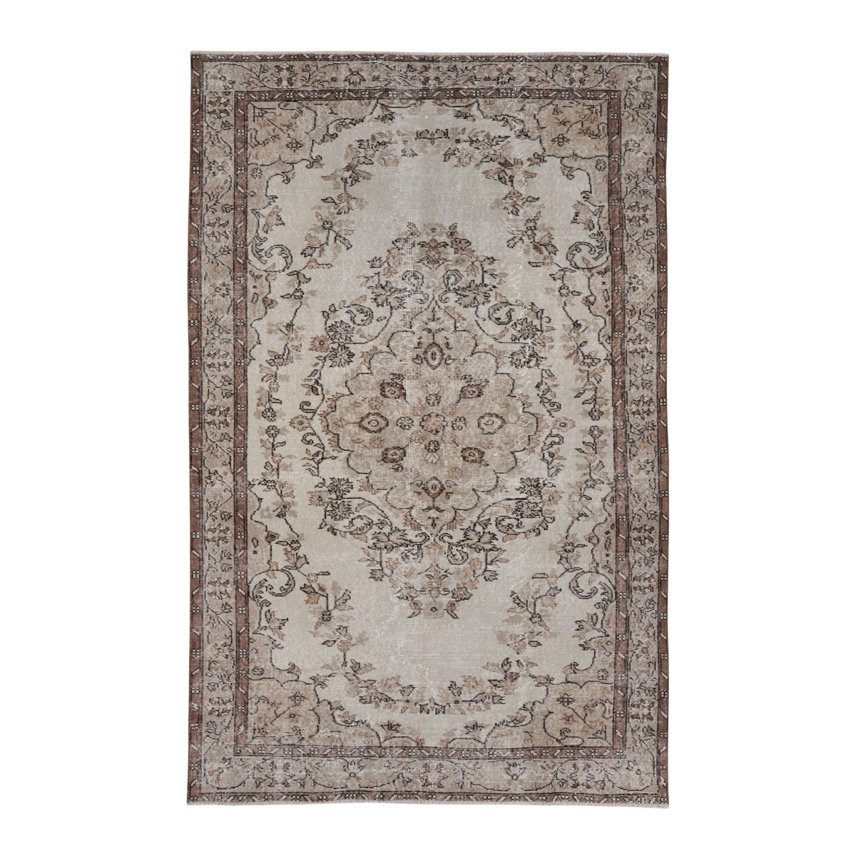 Turkish Isparta area rug in cream and taupe, 5'5" x 8'7"